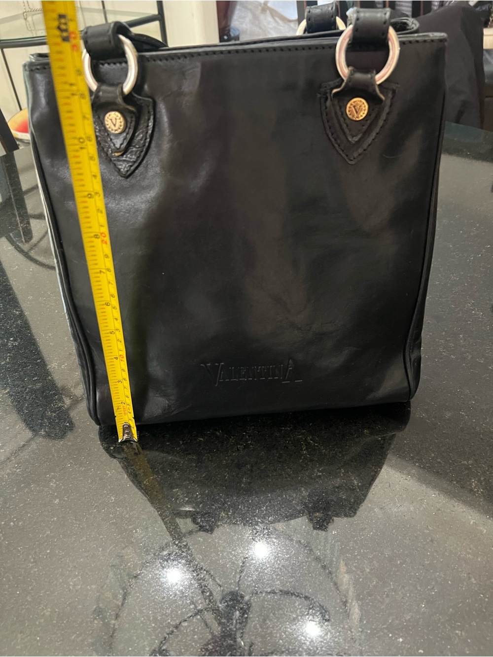 Valentina Black Leather Women's Tote Bag with Gold Accents